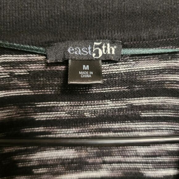 East 5th Open Cardigan Sweater Women's Medium Black White and Gray Stripe - Picture 2 of 5